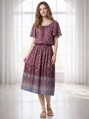 Vintage Sue Brett Paisley Dress ILGWU Union Label Elastic Waist Size 5/6